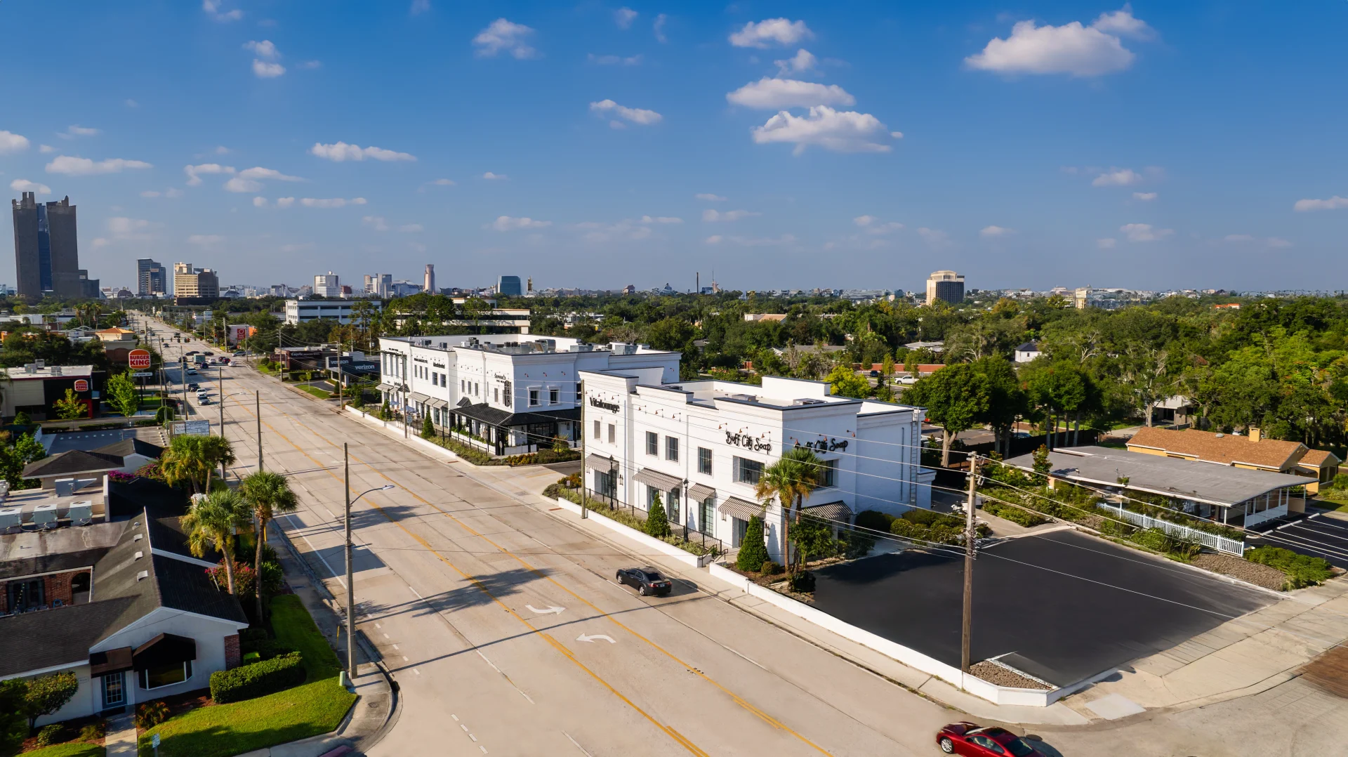building exteriors and roadway
